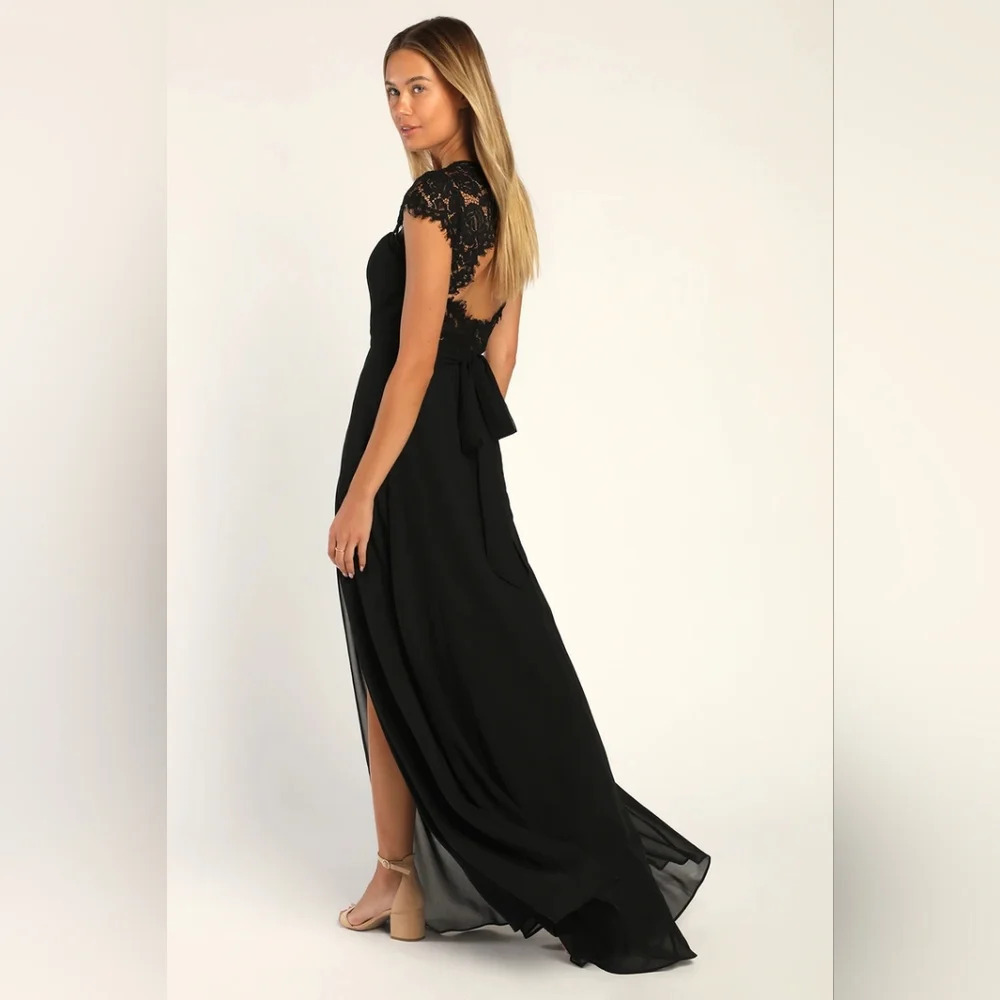 Lulus Momentous Moments Black Lace Backless Maxi Dress XL Wedding Party Guest - Picture 4 of 11